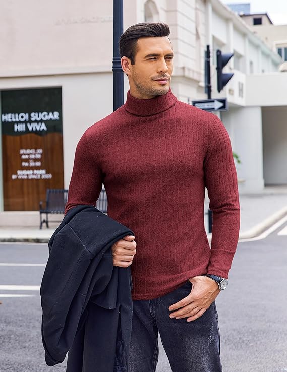 Ekouaer Mens Thermal Top Base Layers Turtleneck Long Sleeve Slim Fit Jumper Fall Winter Thermal Underwear Ribbed Lightweight