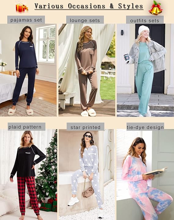 Ekouaer Pajamas Set for Women Soft Comfy Pjs Sets Long Sleeve Sleepwear Loungewear