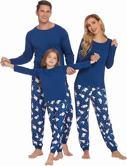 Ekouaer Family Matching Pajamas Christmas Sleepwear Long Sleeve Sleep Shirt with Plaid Pants Soft Loungewear Pjs Set