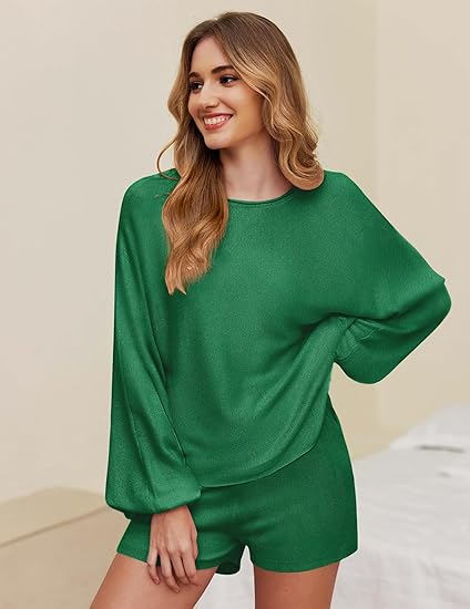 Ekouaer Knit Pajamas Set for Women Lounge Wear Sets Long Sleeve Sweatsuit Matching 2 Piece Outfits Casual Sweater Sets