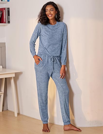 Ekouaer Womens Pajamas Set Long Sleeve Loungewear Soft Lounge Set Joggers with Pockets