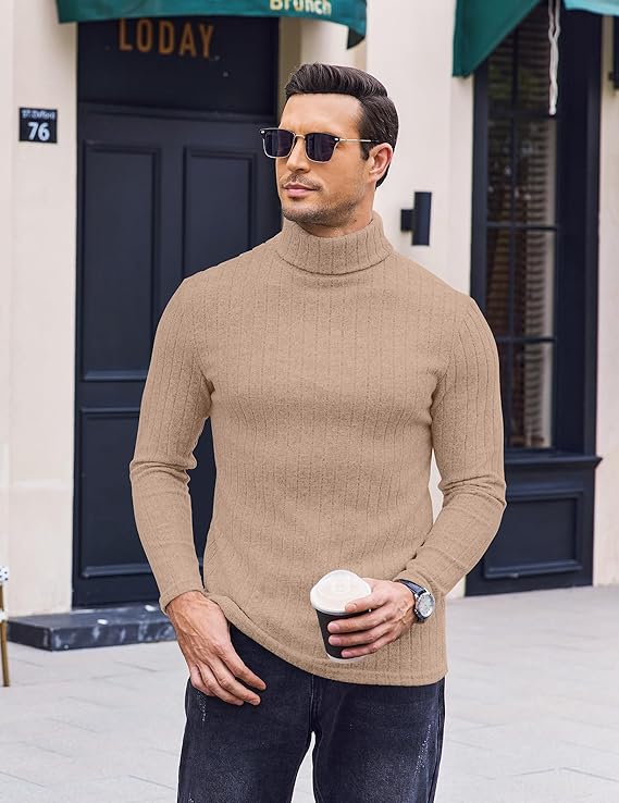 Ekouaer Mens Thermal Top Base Layers Turtleneck Long Sleeve Slim Fit Jumper Fall Winter Thermal Underwear Ribbed Lightweight