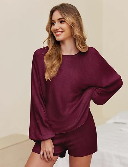 Ekouaer Knit Pajamas Set for Women Lounge Wear Sets Long Sleeve Sweatsuit Matching 2 Piece Outfits Casual Sweater Sets