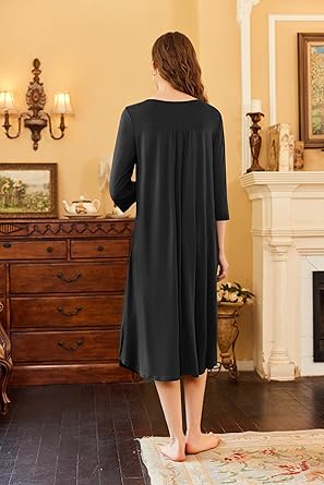 Ekouaer Long Nightgown for Women 3/4 Sleeves Nightshirt Maxi Sleep Dress Loungewear Full Length Sleepwear