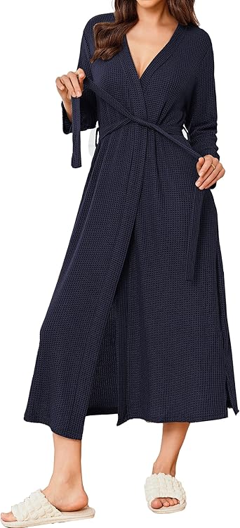 Ekouaer Women's Robe Long Waffle Knit Bathrobe Lightweight Soft Robes Loungewear