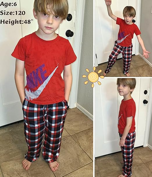 Ekouaer Boys Pajama Pants Long Sleep Soft Elastic Waist Bottoms Plaid Lounge With 2 Pockets 4-14 Years