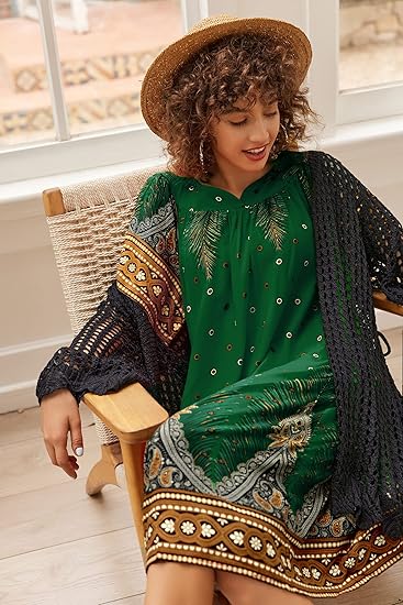 Ekouaer Womens Nightgown Short Sleeve House Dress with Pockets-Floral Print Mumu Dress