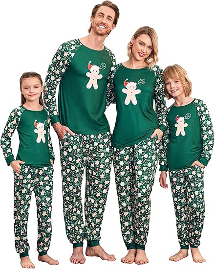 Ekouaer Christmas Pajamas for Family Long Sleeve Pjs Matching Sets with Plaid Pants Soft Sleepwear Loungewear