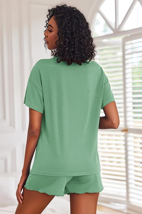 Ekouaer 2 Pack Womens Pajama Sets Short Sleeve Top with Shorts Soft Comfy Loungewear Sleepwear