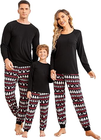 Ekouaer Family Matching Pajamas Christmas Sleepwear Long Sleeve Sleep Shirt with Plaid Pants Soft Loungewear Pjs Set