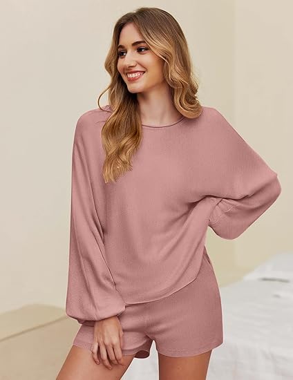 Ekouaer Knit Pajamas Set for Women Lounge Wear Sets Long Sleeve Sweatsuit Matching 2 Piece Outfits Casual Sweater Sets