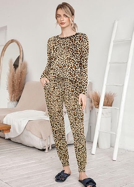 Ekouaer Pajamas Women's Long Sleeve Pj Set Soft 2 Piece Loungewear Sleepwear with Jogger Pants
