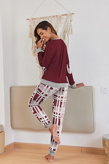 Ekouaer Pajamas For Women Comfy Long Sleeve Jogger Set Lounge Pjs Set With Pockets