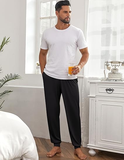 Ekouaer Men's Pajama Pants, Lightweight Loungewear, Comfy Jogger Sleep Pant Long Pj Bottoms with Drawstring & Pockets