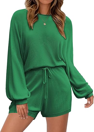 Ekouaer Knit Pajamas Set for Women Lounge Wear Sets Long Sleeve Sweatsuit Matching 2 Piece Outfits Casual Sweater Sets