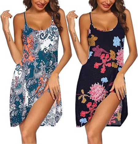 Ekouaer 2 Pack Nightgown for Womens Nightshirt Sleepwear Sleep Tank Chemise Racerback Sleeveless Dress