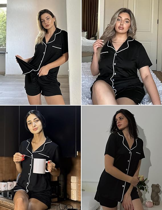 Ekouaer Pajamas Set for Women Short Sleeve Sleepwear Button Down Pjs Soft 2 Piece Lounge Sets