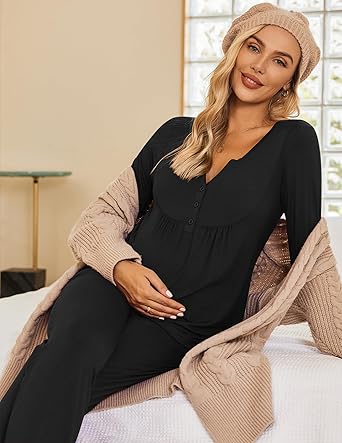 Ekouaer Maternity Nursing Pajama Sets Labor Delivery Pjs Long Sleeve Breastfeeding Pajamas Pregnancy Sleepwear Set