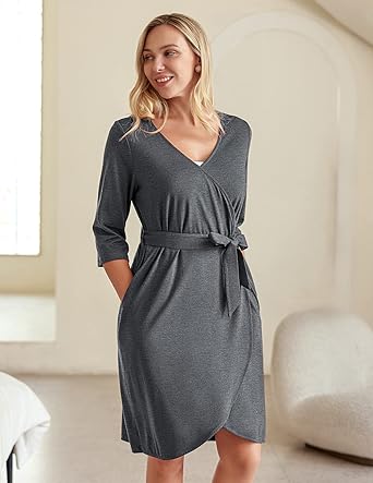 Ekouaer Maternity Robe Nursing Robes for Hospital Labor Delivery V Neck Pregnancy Bathrobe Womens Postpartum Nightgown