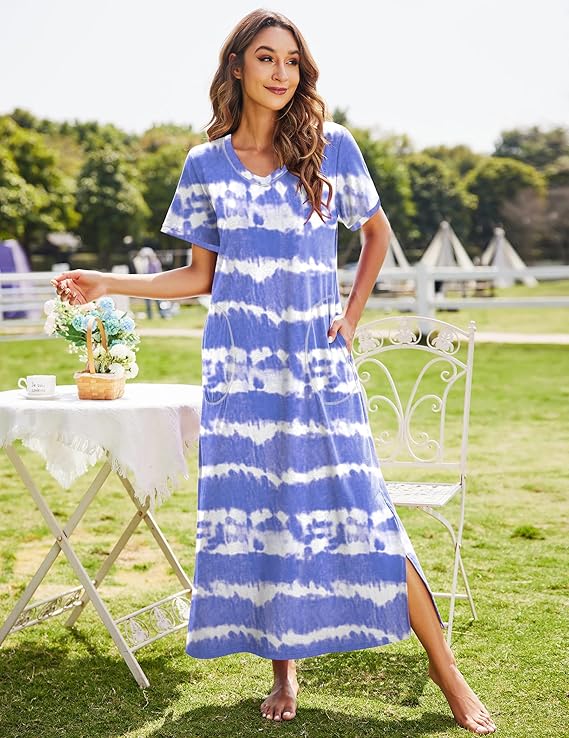 Ekouaer Women's Full Length Short Sleeve Nightgown