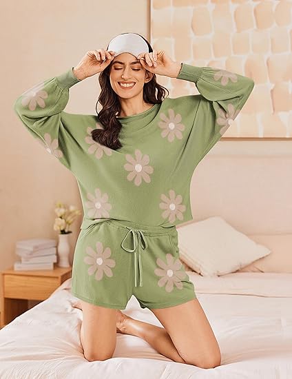 Ekouaer Knit Pajamas Set for Women Lounge Wear Sets Long Sleeve Sweatsuit Matching 2 Piece Outfits Casual Sweater Sets