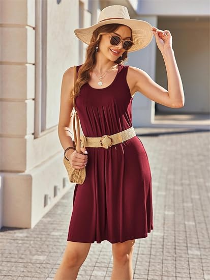 Ekouaer Women Nightgown with Pockets Sleep Shirts Sleeveless Sleepwear Pleated Front Nightshirt Round Neck Nightdress