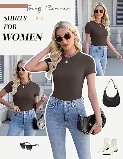 Ekouaer Womens Short Sleeve Shirts 3 Pack Crew Neck Tops Slim Fit Basic Tees Trendy Clothes Base Layer