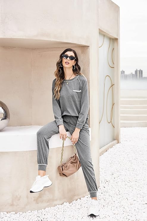 Ekouaer Pajamas Set for Women Soft Comfy Pjs Sets Long Sleeve Sleepwear Loungewear