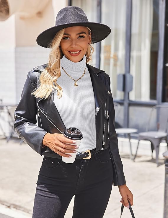 Ekouaer Women's Turtleneck Tops Ribbed Pullover Sweater Long Sleeves Shirts Midweight Thermal Underwear Blouse