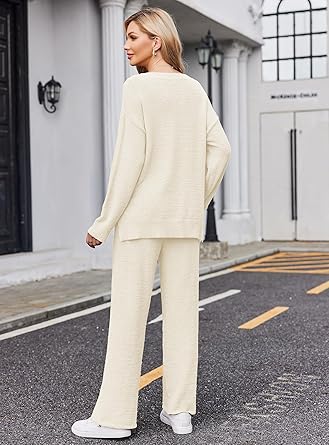 Ekouaer Womens Pajama Sets Fuzzy Fleece Sleepwear Long Sleeve Pjs 2 Piece Lounge Set Fall Outfits Sweater Nightwear