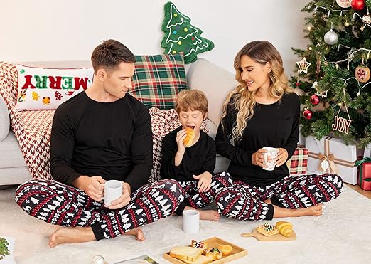 Ekouaer Family Matching Pajamas Christmas Sleepwear Long Sleeve Sleep Shirt with Plaid Pants Soft Loungewear Pjs Set