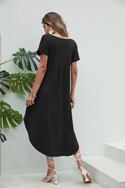 Ekouaer Nightgowns for Women V Neck Nightshirts Short Sleeve Soft Sleepwear Side Split Pockets Long Nightdress