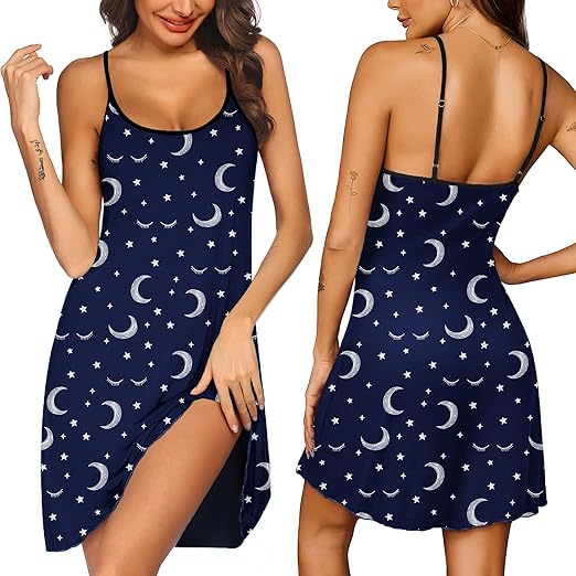 Ekouaer Womens Nightgown Pj Dress for Women Adjustable Spaghetti Chemise Sleeveless V Neck Sleepwear