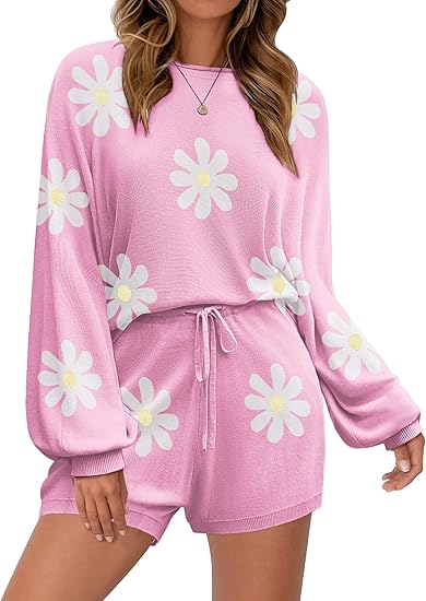 Ekouaer Knit Pajamas Set for Women Lounge Wear Sets Long Sleeve Sweatsuit Matching 2 Piece Outfits Casual Sweater Sets