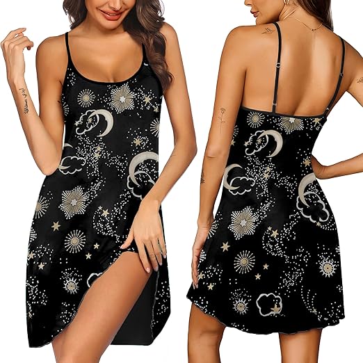 Ekouaer Womens Nightgown Pj Dress for Women Adjustable Spaghetti Chemise Sleeveless V Neck Sleepwear