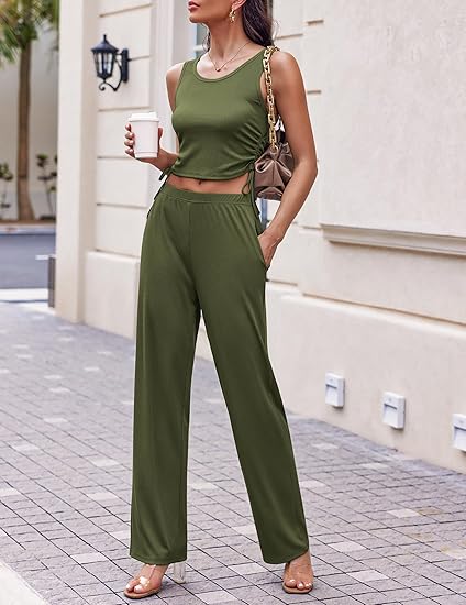 Ekouaer Women's 3 Piece Lounge Set Pajama Long Sleeve Cardigan Sleeveless Top Pants Sweatsuit