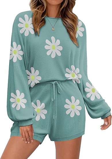 Ekouaer Knit Pajamas Set for Women Lounge Wear Sets Long Sleeve Sweatsuit Matching 2 Piece Outfits Casual Sweater Sets