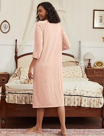 Ekouaer Zipper Robes for Women Ribbed Knit Bathrobe Lightweight Full Length Loungewear with Pockets