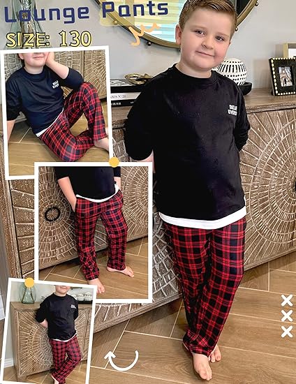 Ekouaer Boys Pajama Pants Long Sleep Soft Elastic Waist Bottoms Plaid Lounge With 2 Pockets 4-14 Years