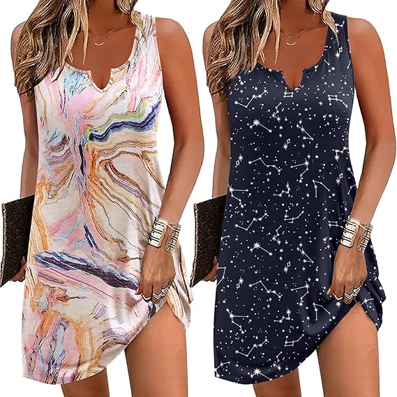 Ekouaer 2 Pack Nightgowns for Women Sleeveless Sleep Dress Tank Sleepshirt Chemise V Neck Sleepwear