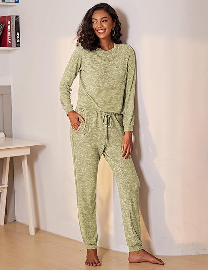 Ekouaer Womens Pajamas Set Long Sleeve Loungewear Soft Lounge Set Joggers with Pockets