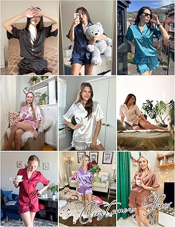 Ekouaer Womens Satin Pajamas Set Button Down Silk 2 Piece Pj Sets Ruffled Short Sleeve Sleepwear