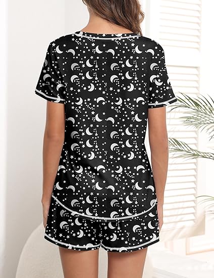 Ekouaer Women's Pajamas Sets Short Sleeve Lounge Sets Sleepwear Casual Two Piece Pjs With Pockets