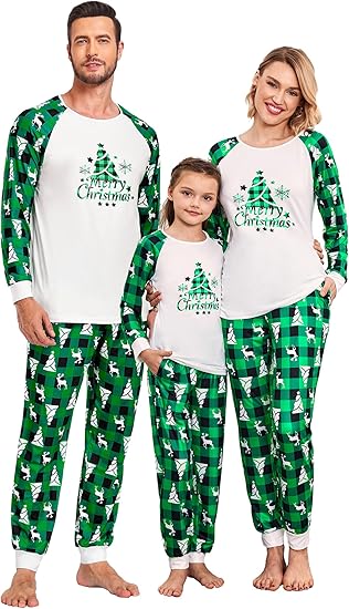 Ekouaer Christmas Pajamas for Family Long Sleeve Pjs Matching Sets with Plaid Pants Soft Sleepwear Loungewear