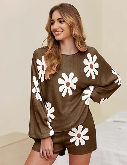 Ekouaer Knit Pajamas Set for Women Lounge Wear Sets Long Sleeve Sweatsuit Matching 2 Piece Outfits Casual Sweater Sets