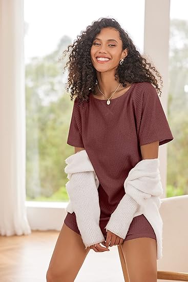 Ekouaer 3 Pack Women's Short Sleeves Shirt Casual Sleepdress Oversized Nightgown Sleepwear Set