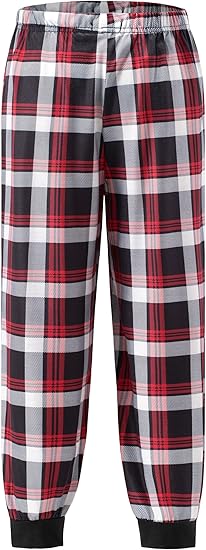 Ekouaer Boys Jogger Pajama Pants Long Plaid Pj Pants Elastic Waistband Lounge Pants with Pockets