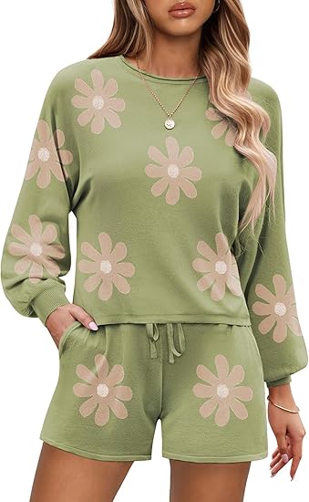 Ekouaer Knit Pajamas Set for Women Lounge Wear Sets Long Sleeve Sweatsuit Matching 2 Piece Outfits Casual Sweater Sets