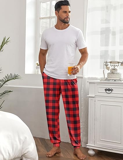 Ekouaer Men's Pajama Pants, Lightweight Loungewear, Comfy Jogger Sleep Pant Long Pj Bottoms with Drawstring & Pockets
