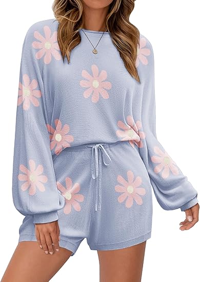 Ekouaer Knit Pajamas Set for Women Lounge Wear Sets Long Sleeve Sweatsuit Matching 2 Piece Outfits Casual Sweater Sets